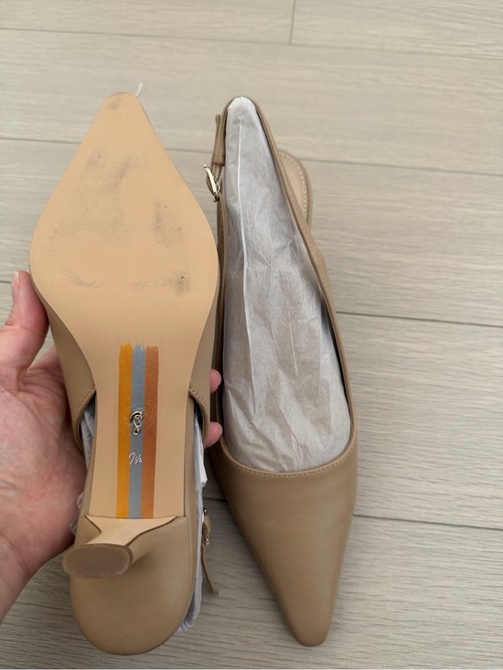 Sam Edelman Pointed Toe Slingback Kitten Heels in Tan